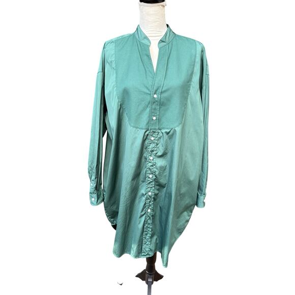 Frank & Eileen Green Tori Oversized Surplice Tuxedo Neck Button-Up Shirt Dress L - Picture 2 of 10
